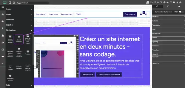 ajouter une menu de navigation avec diaango