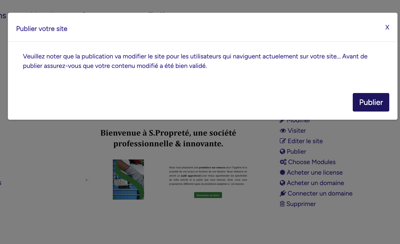 Confirmation synchronisation d'un site