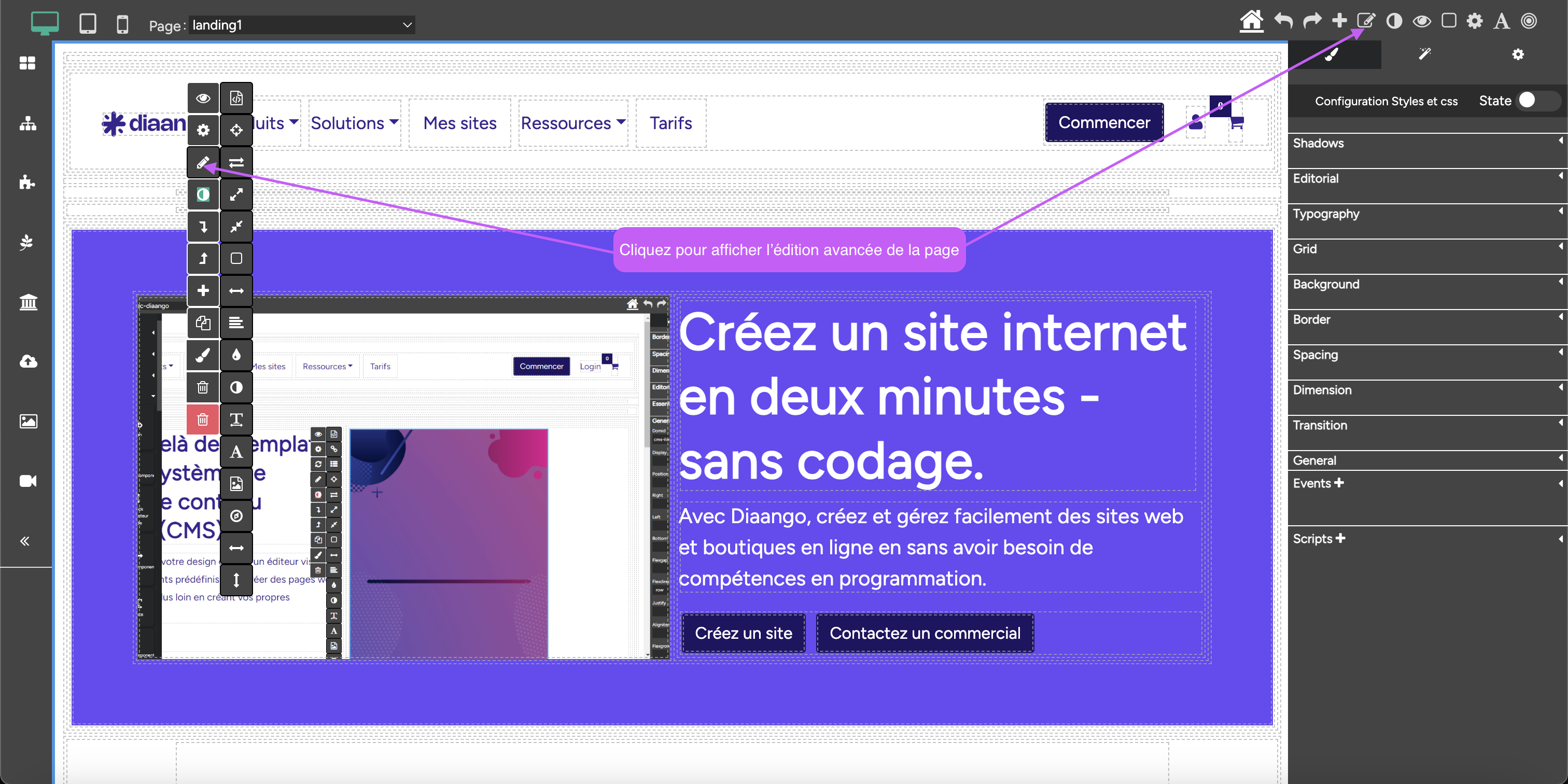 Edition avancée d'une page